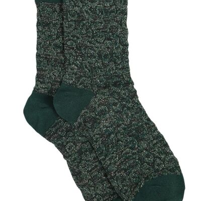 Womens Glitter Socks Leopard Print Ankle Socks Sparkly Shimmer Green
