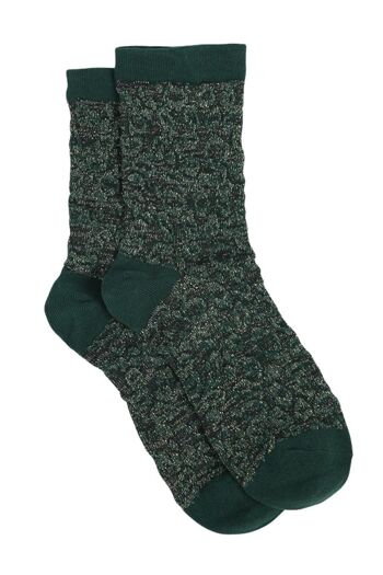 Chaussettes à paillettes pour femmes, chaussettes à imprimé léopard, vert scintillant scintillant