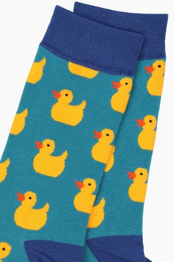 Chaussettes en bambou imprimé canard en caoutchouc pour hommes bleu marine turquoise 3