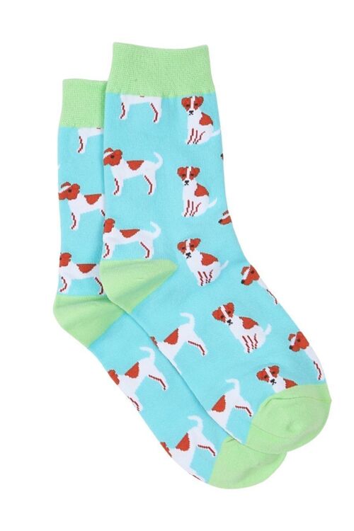 Mens Bamboo Socks Jack Russell Dog Socks Novelty Dress Socks Blue Green