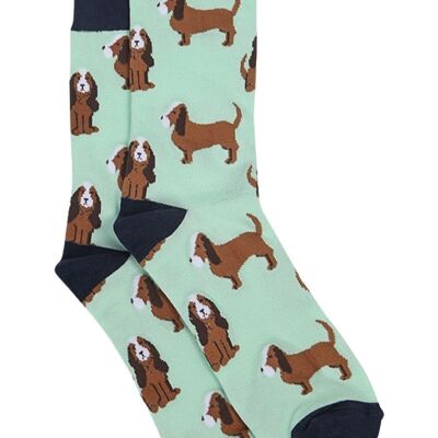 Calcetines de bambú para hombre con estampado de perro Basset Hound, calcetines de vestir novedosos, verde, azul marino