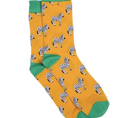 Chaussettes en bambou pour hommes, chaussettes habillées fantaisie à imprimé zèbre, jaune moutarde