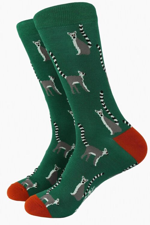 Orange Green Mens Lemur Print Bamboo Socks