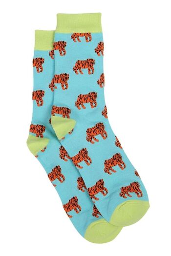 Chaussettes en bambou pour hommes, imprimé tigre, nouveauté, chaussettes habillées, vert turquoise