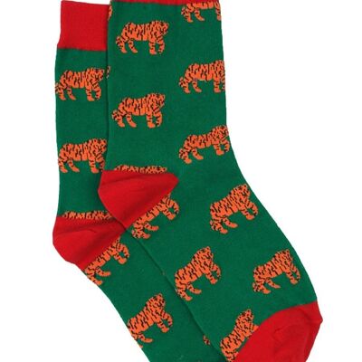Men's Bamboo Socks -Green/Red, Tigers