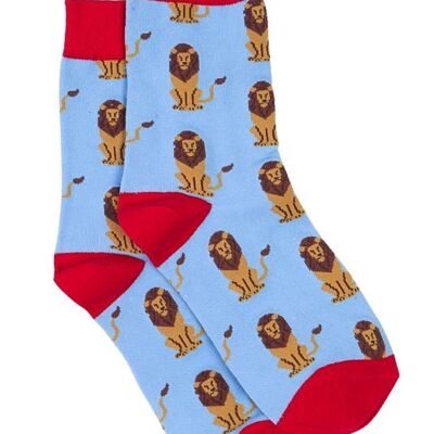 Herren-Bambussocken, Löwen-Tier-Socken, Neuheits-Kleidersocken, Blau, Rot