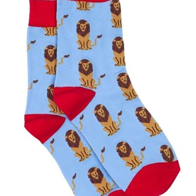 Chaussettes en bambou pour hommes, chaussettes en forme d'animal Lion, chaussettes habillées fantaisie, bleu rouge