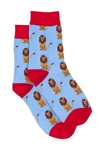 Chaussettes en bambou pour hommes, chaussettes en forme d'animal Lion, chaussettes habillées fantaisie, bleu rouge
