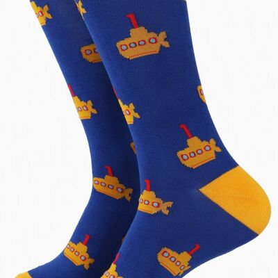 Blue Yellow Mens Submarine Print Bamboo Socks