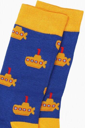 Chaussettes en bambou à imprimé sous-marin pour hommes bleu jaune 3