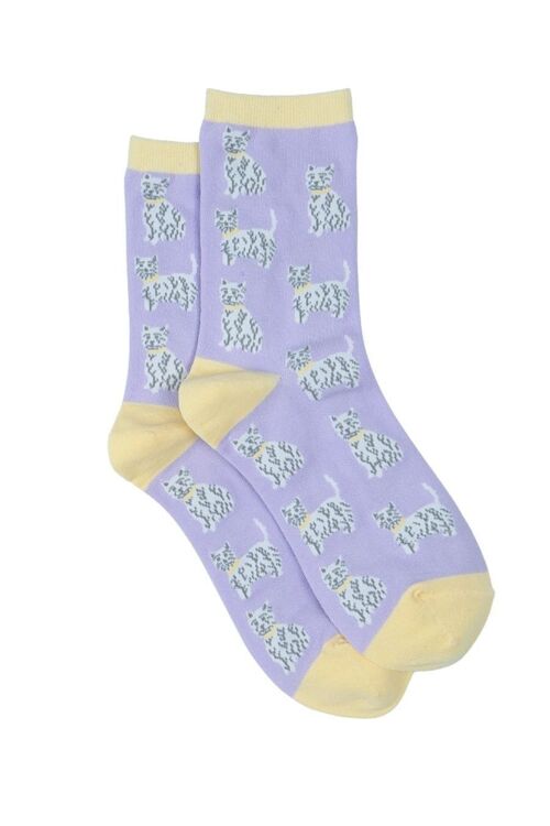 Womens Bamboo Dog Socks Scottie Dog Westie Highland Terrier Print Lilac