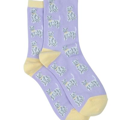 Womens Bamboo Dog Socks Scottie Dog Westie Highland Terrier Print Lilac