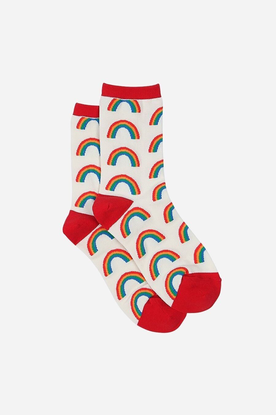 Damen-Socken aus Regenbogen-Bambus-Socken, Neuheit, Söckchen, Rot, Weiß