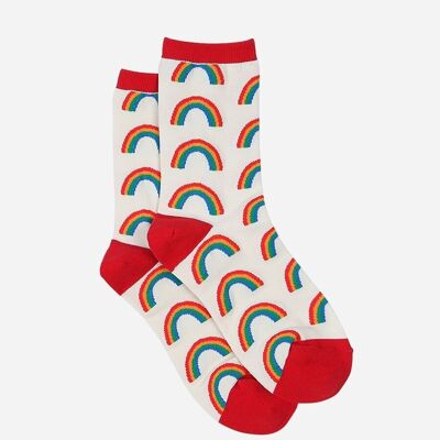 Damen-Socken aus Regenbogen-Bambus-Socken, Neuheit, Söckchen, Rot, Weiß
