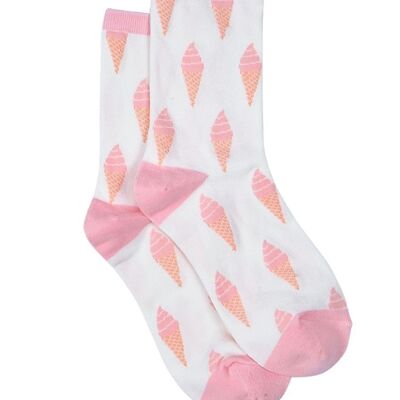 Damen Bambus-Eiscreme-Socken, Sommer-Neuheit-Lebensmittel-Socken, Weiß/Rosa