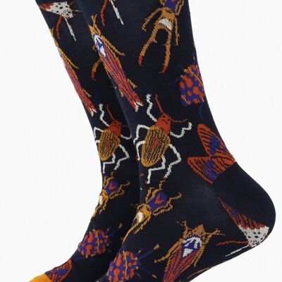 Chaussettes à imprimé insectes pour hommes bleu marine moutarde