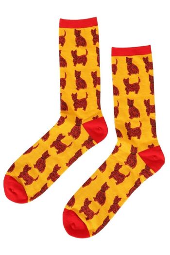 Chaussettes pour chien pour hommes Schnauzer imprimé animal nouveauté chaussettes en coton rouge moutarde 1