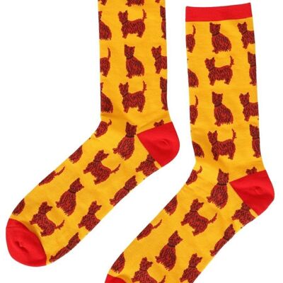 Mens Dog Socks Schnauzer Print Animal Novelty Cotton Socks Mustard Red