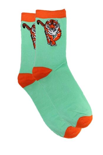 Chaussettes en bambou pour hommes Chaussettes fantaisie en forme de tigre Vert 1