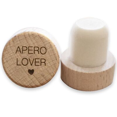 Apero Lover wiederverwendbarer gravierter Weinstopfen aus Holz