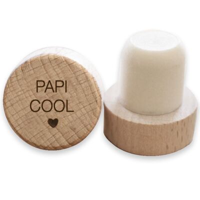 Tapón de vino de madera grabado reutilizable Papi cool