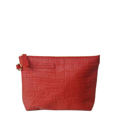 Ruby Red Croco Leather Clutch Bag