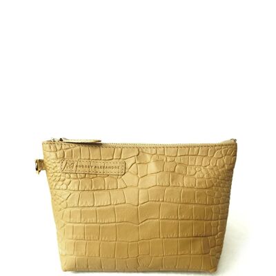 Beige Topaz Croco Leather Clutch Bag