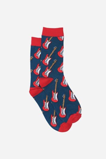 Chaussettes à imprimé guitare bleu rouge pour hommes 1