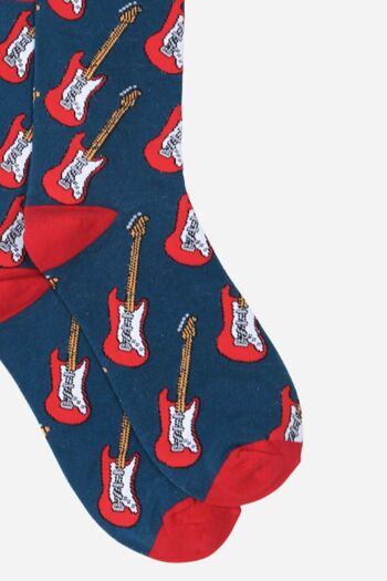 Chaussettes à imprimé guitare bleu rouge pour hommes 2