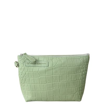 Almond Green Croco Leather Clutch Bag