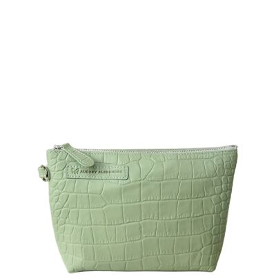 Almond Green Croco Leather Clutch Bag
