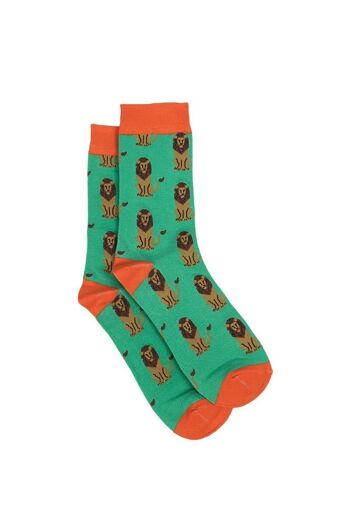 Chaussettes en bambou pour hommes Chaussettes en forme d'animal de lion Chaussettes habillées fantaisie Vert