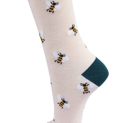 Womens Bamboo Bee Socks Bumblebees Novelty Ankle Socks Cream