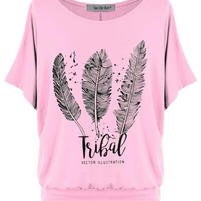 T-shirt oversize stampata con maniche a pipistrello - Donna
