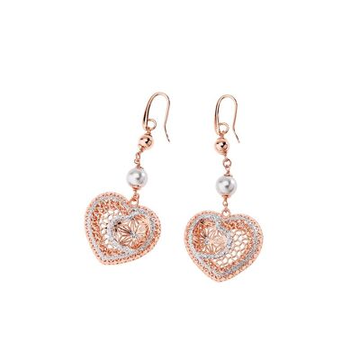 Bronze Rose Gold Earrings W/Glit Ag.Pearls Bj