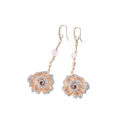 Boucles d'oreilles en bronze et or rose avec paillettes Ag.Crista