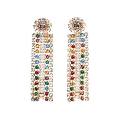 Golden Earrings With Multicolor Rhinestones