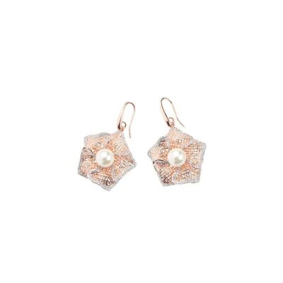 Bronze Earrings W/Glitter Arg And Pearl Bj