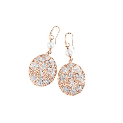 Bronze Earrings W/Silver Glitter Pearls Bj