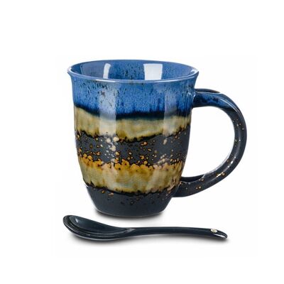 Taza de té XXL "Takara", azul, loza de barro - 500ml