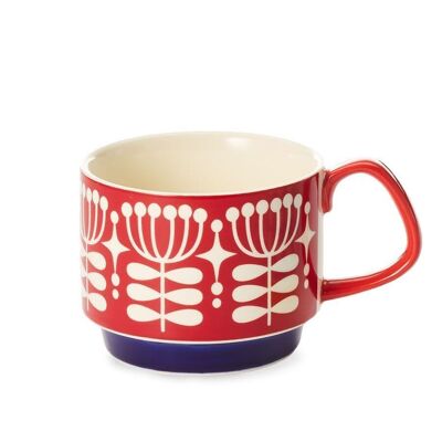 Taza de té "Carla", rojo/azul, New Bone China, apilable - 340ml