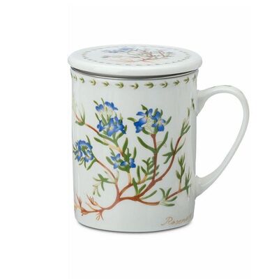 “Rosemary” herbal tea cup, porcelain, 3 pcs. with stainless steel sieve - 250ml