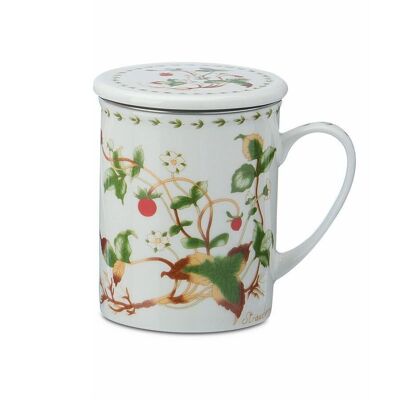 Herbal tea cup "Strawberry", porcelain, 3 pcs. with stainless steel sieve - 250ml