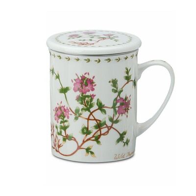 Kräuterteetasse "Wilder Thymian", Porzellan, 3-tlg. mit Edelstahlsieb - 250ml