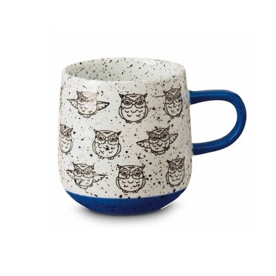 XL tea mug "Mori", blue, owl, earthenware - 400ml