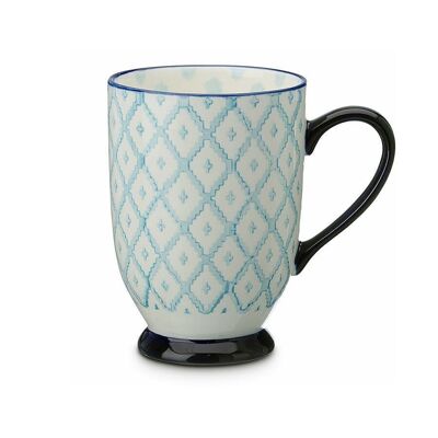XXL tea mug "Nami", blue checkered, stoneware - 450ml