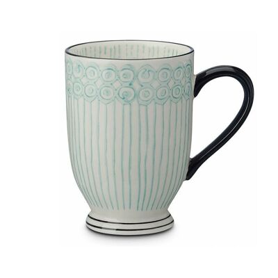 XXL tea mug "Nami", turquoise stripes, stoneware - 450ml