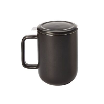 Taza de té de hierbas "Black", negro, New Bone China, con colador de acero inoxidable - 450ml