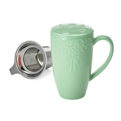 Herbal tea cup "Bloom", mint, New Bone China, with stainless steel strainer - 300ml