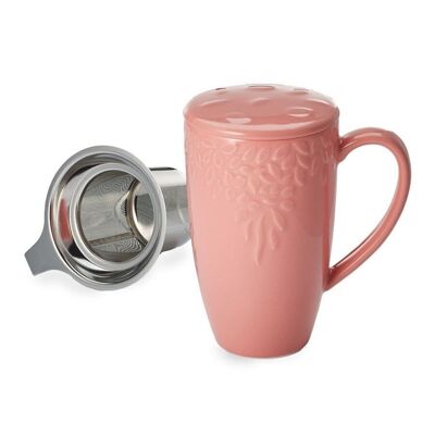 Herbal tea cup "Bloom", old pink, New Bone China, with stainless steel strainer - 300ml